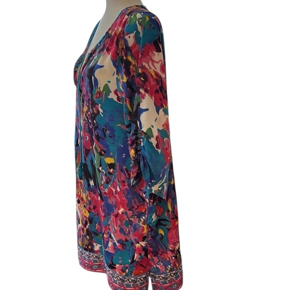 Feathers by Tolani Anthologie Boho Vibrant Art to Wear Tunic/ Dress Size Large - Picture 4 of 6